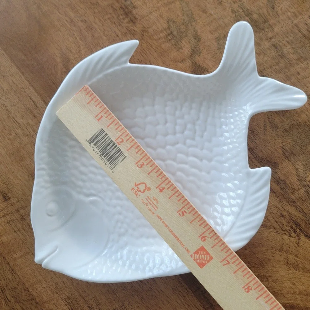 Pottery Barn Seashore Fish Plate Small White Ceramic Coastal Serving Dish